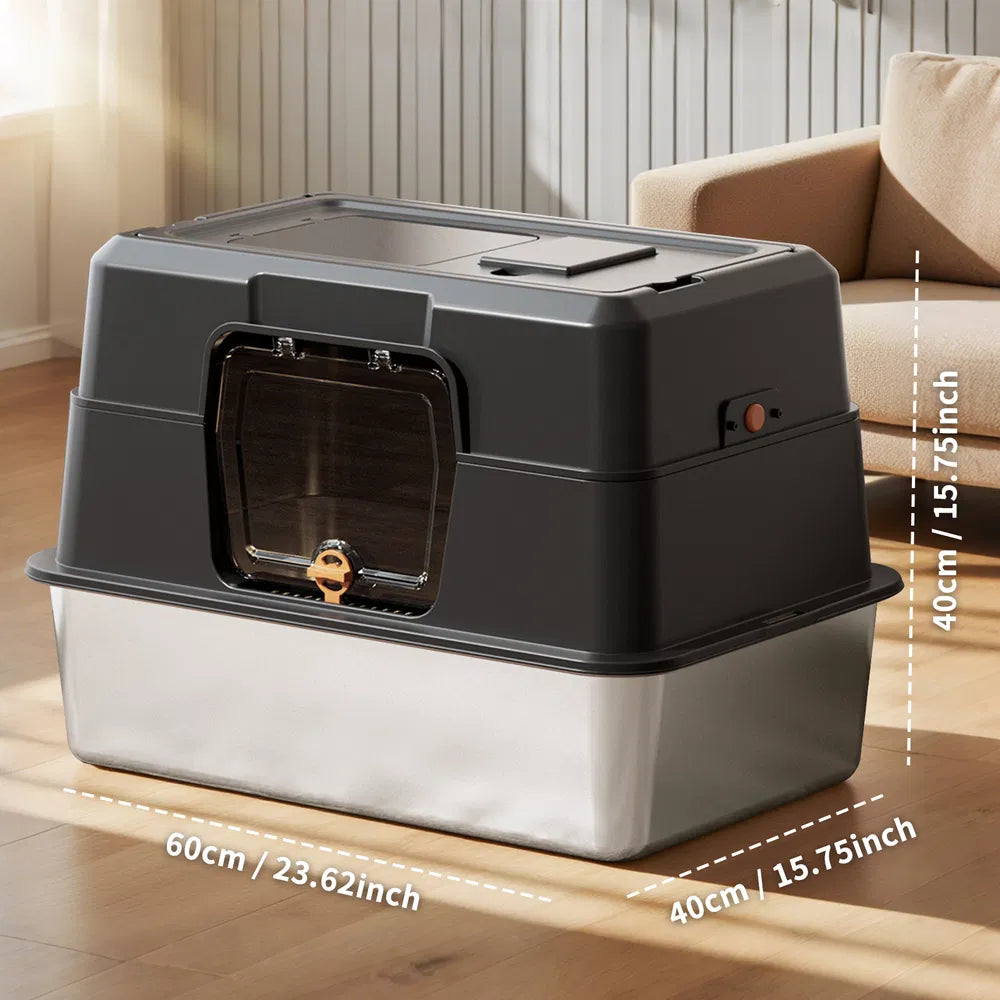 Stainless Steel Enclosed Cat Litter Box — Odor-Proof Premium Design