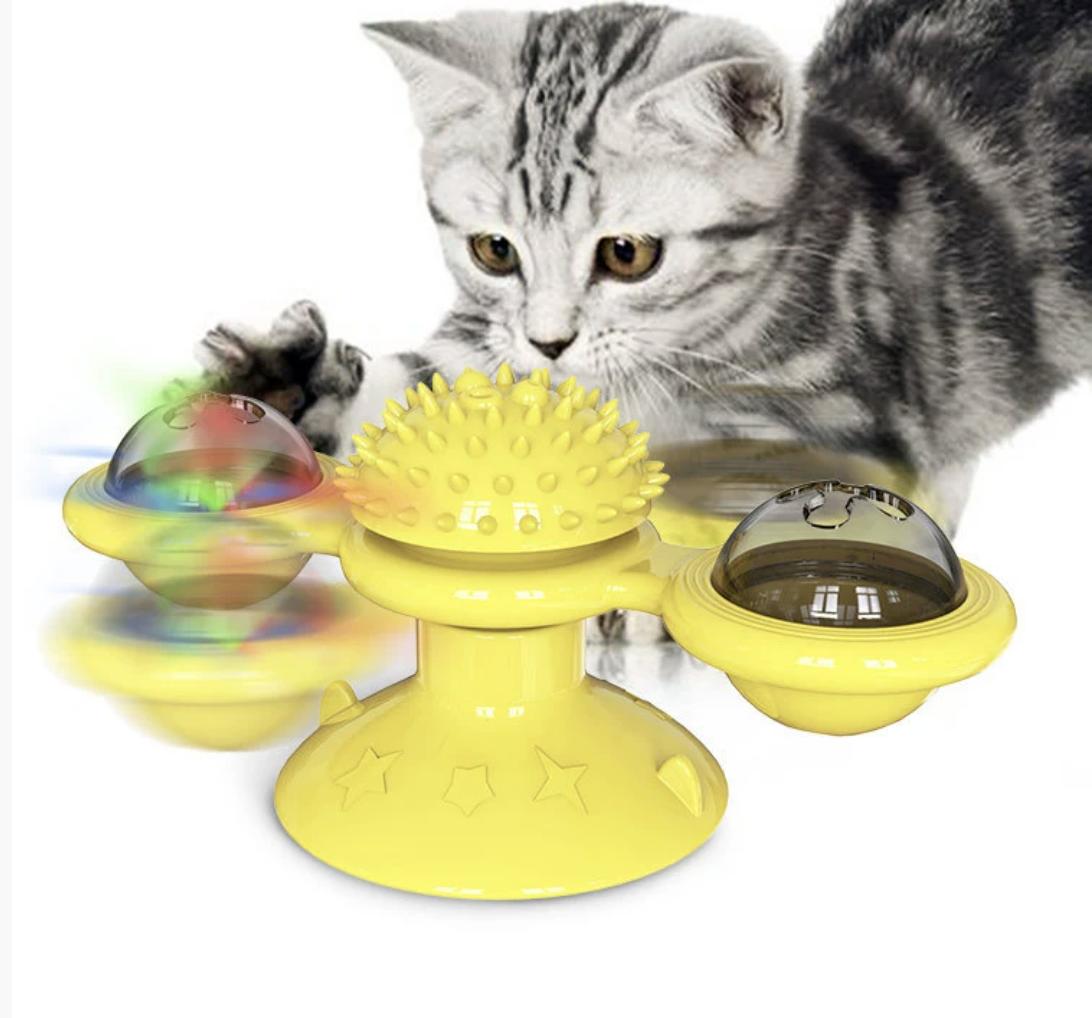 Interactive Windmill Cat Toy — LED Light Ball with Catnip & Suction Cup