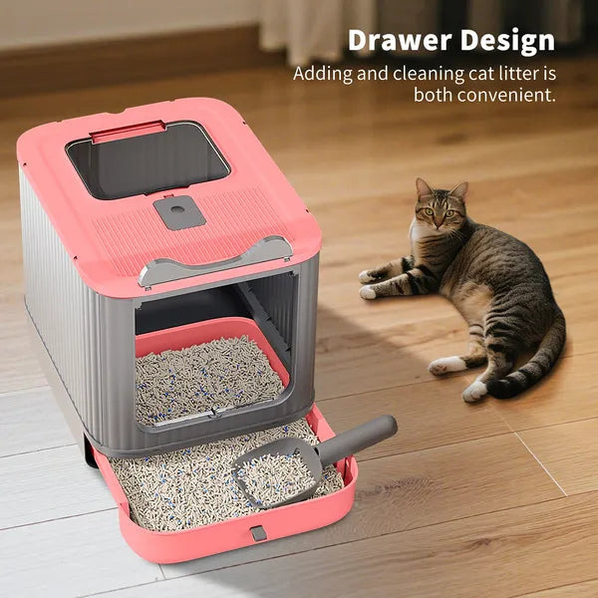 Dual-Entry Enclosed Cat Litter Box — Modern White Privacy Design