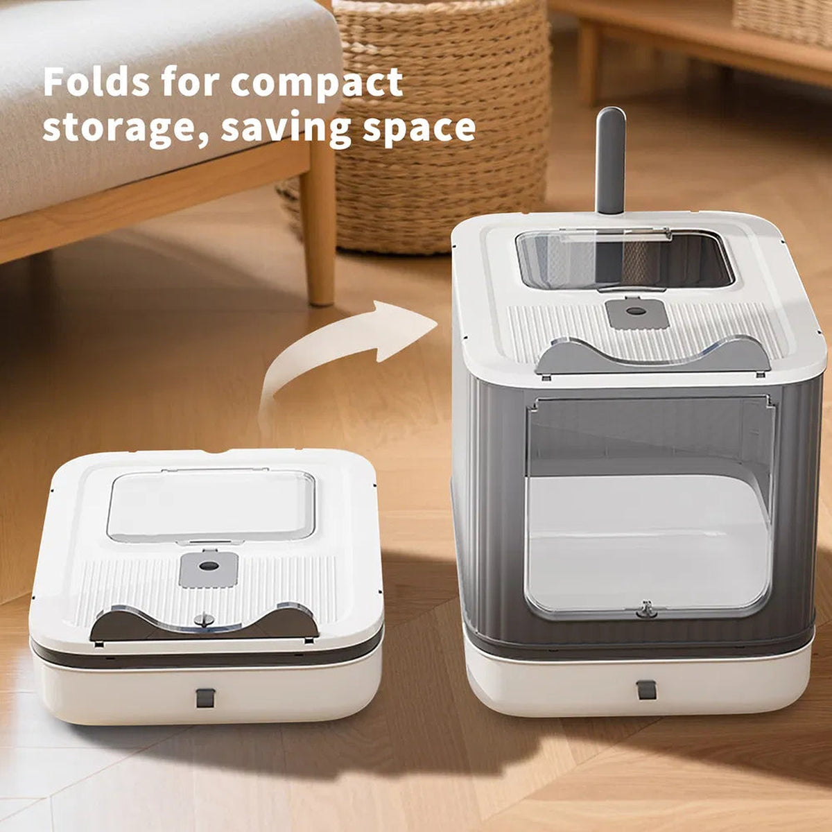 Dual-Entry Enclosed Cat Litter Box — Modern White Privacy Design