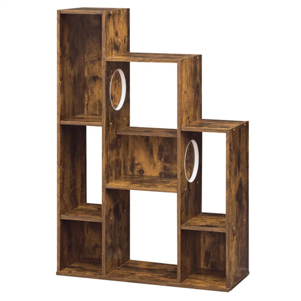 Rustic Cat Bookshelf Cabinet — 8 Storage Sections & Climbing Platforms