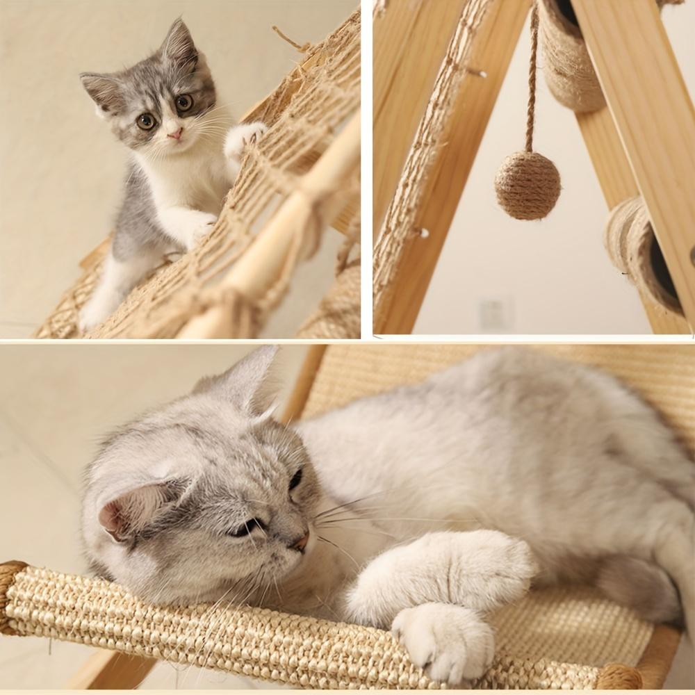Wooden Cat Tower with Scratching Posts & Climbing Net