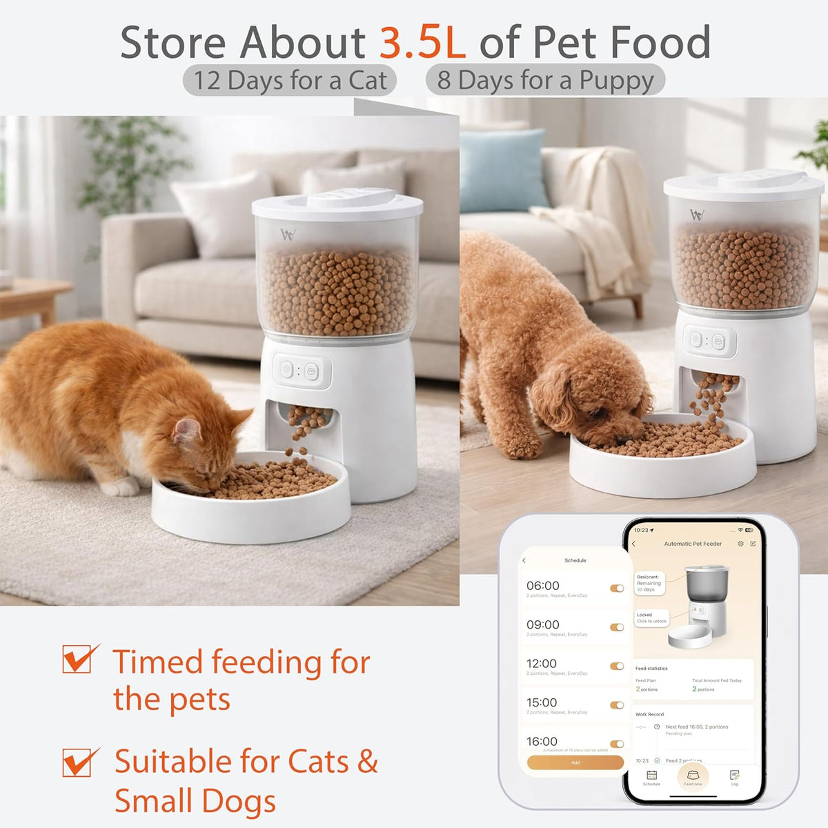 Smart Wi-Fi Automatic Cat Feeder — App-Programmable Timed Dry Food Dispenser