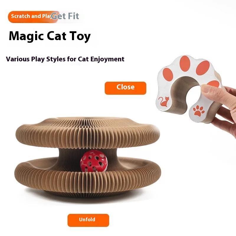 Accordion Folding Cat Scratching Post — Compact Wood-Grain Scratcher for Indoor Cats