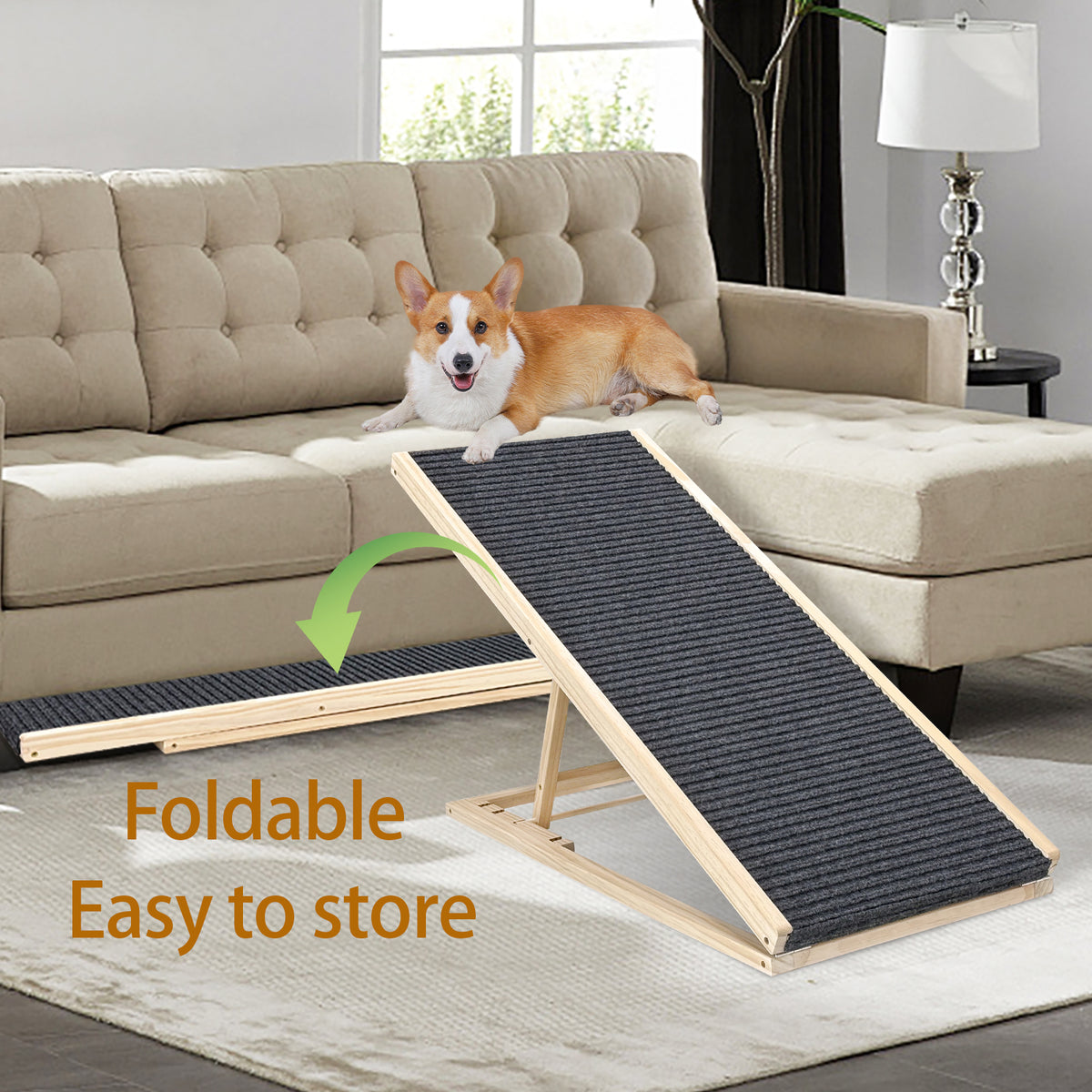 Extra Wide Dog Ramp — Non-Slip Foldable Pet Ramp for Bed & Couch