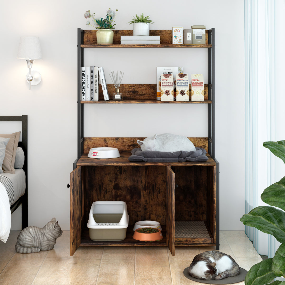 Hidden Cat Washroom Cabinet — Litter Box Furniture with Shelf Storage