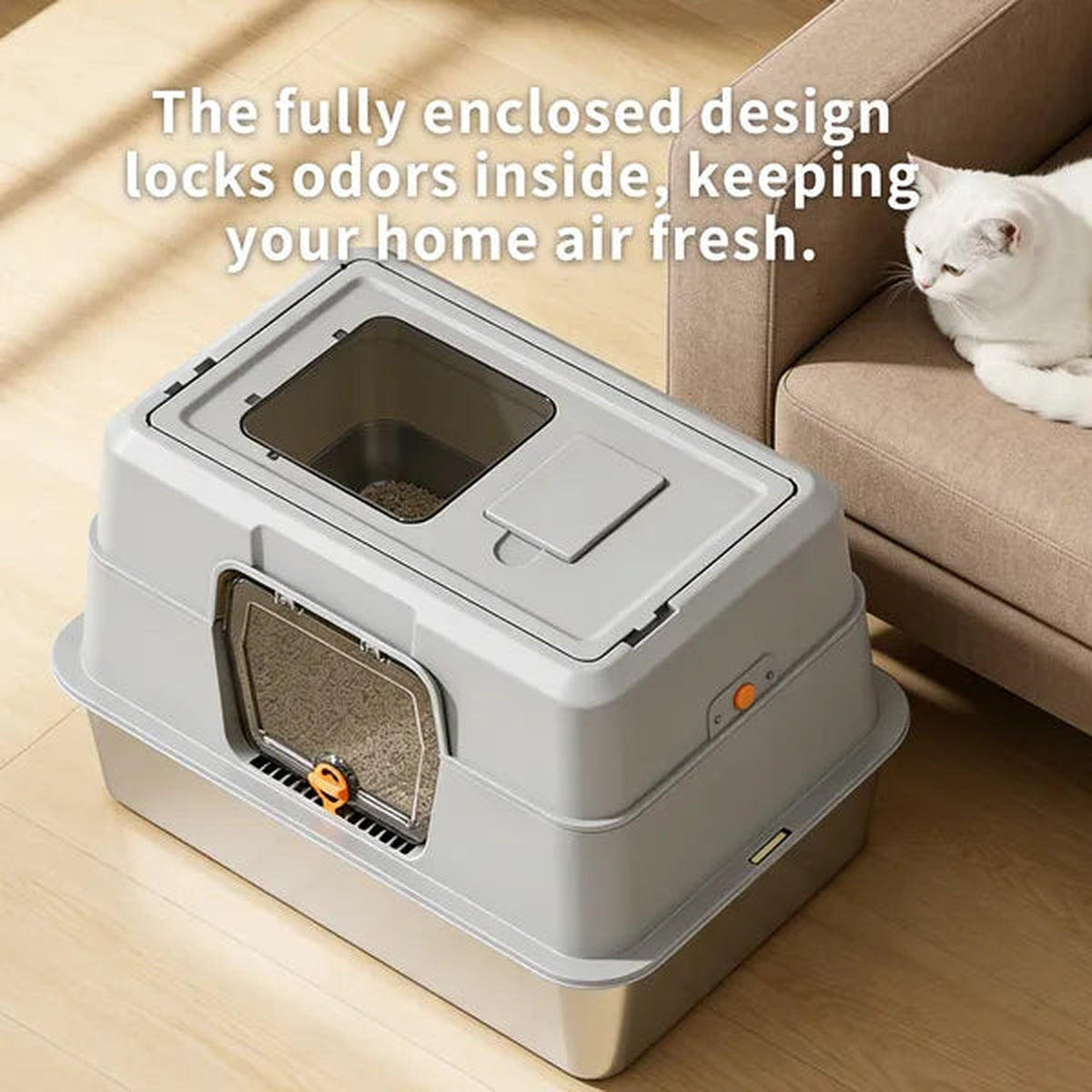 Stainless Steel Enclosed Cat Litter Box — Odor-Proof Premium Design