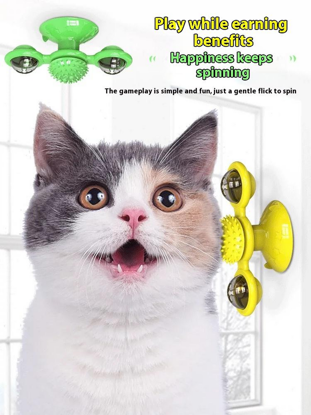 Interactive Windmill Cat Toy — LED Light Ball with Catnip & Suction Cup