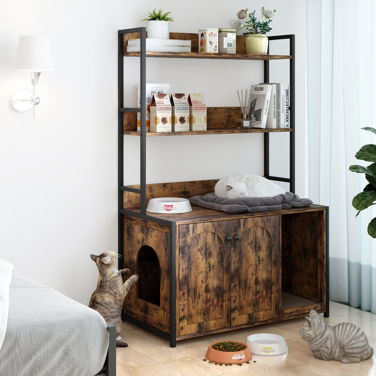 Hidden Cat Washroom Cabinet — Litter Box Furniture with Shelf Storage
