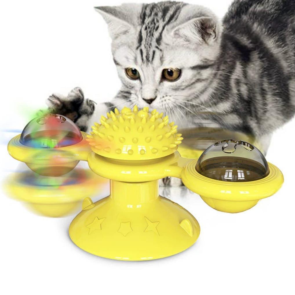 Interactive Windmill Cat Toy — LED Light Ball with Catnip & Suction Cup
