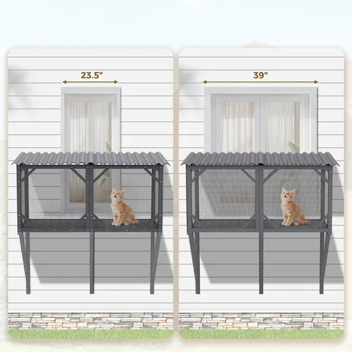 Outdoor Cat Window Enclosure — Solid Wood Catio with Bug-Proof Net