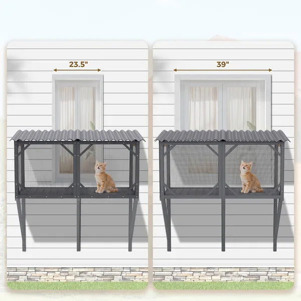 Outdoor Cat Window Enclosure — Solid Wood Catio with Bug-Proof Net
