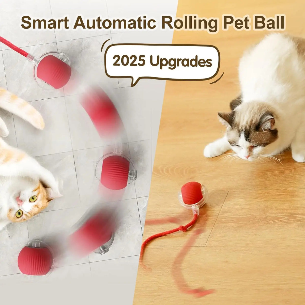Cat Interactive Ball Toy, Automatic Rolling Ball with Tail, Rechargeable Smart Pet Interactive Toy, 
