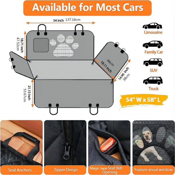 Dog Car Seat Cover — 100% Waterproof Hammock Backseat Protector for Large Dogs