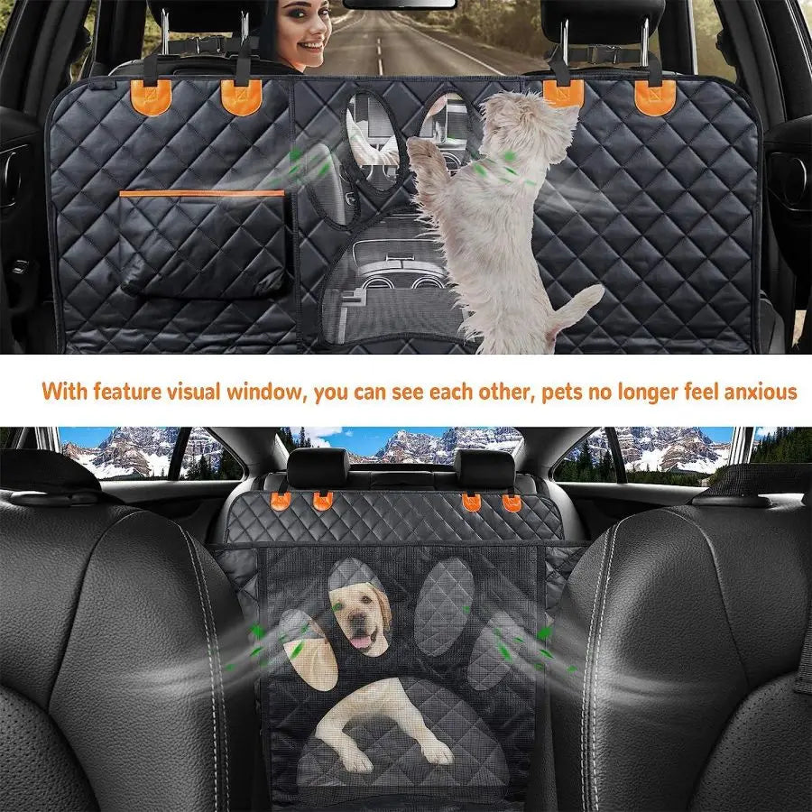 Dog Car Seat Cover for Back Seat, 100% Waterproof Dog Car Hammock with Visual Mesh Window and Side Z