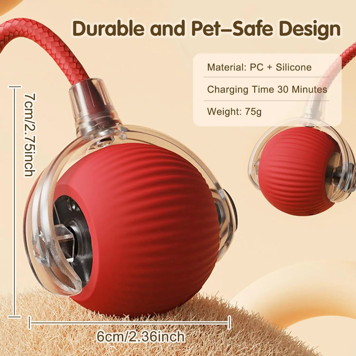Cat Interactive Ball Toy, Automatic Rolling Ball with Tail, Rechargeable Smart Pet Interactive Toy, 