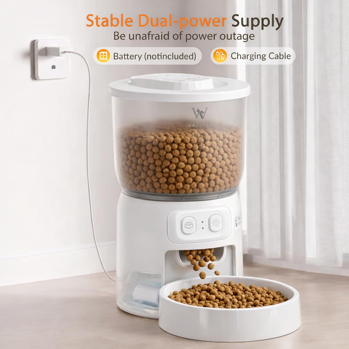 Smart Wi-Fi Automatic Cat Feeder — App-Programmable Timed Dry Food Dispenser