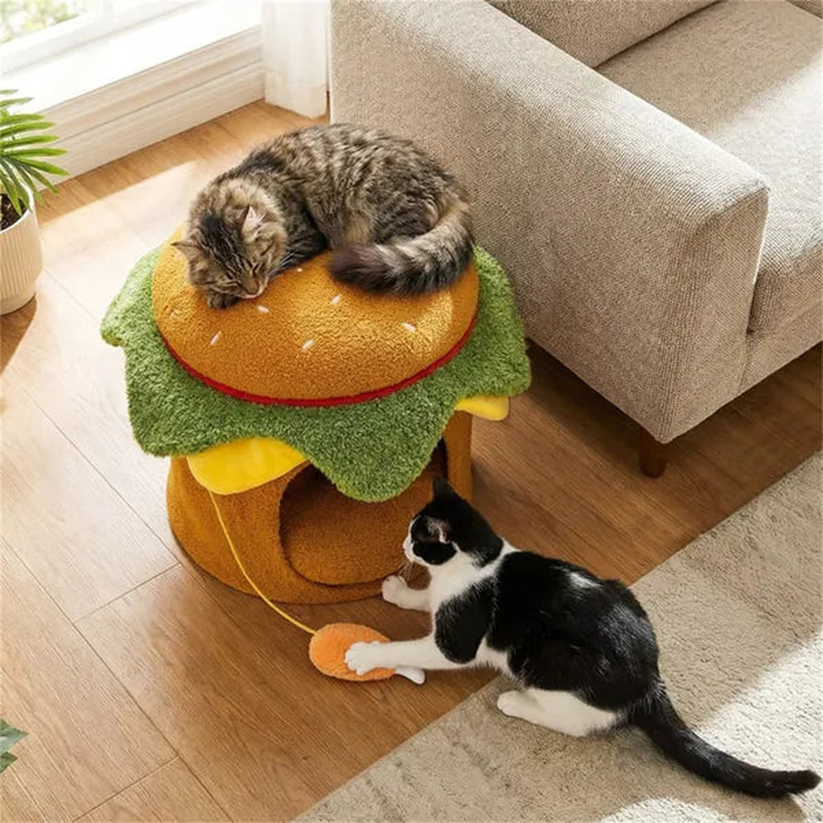 Cheeseburger Cat Hideout with Fried Chicken Plush Toy