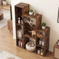 Rustic Cat Bookshelf Cabinet — 8 Storage Sections & Climbing Platforms