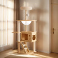 48.8″ Modern Wood Cat Tower — Multi-Level Tree with Sisal Posts & Acrylic Hammock