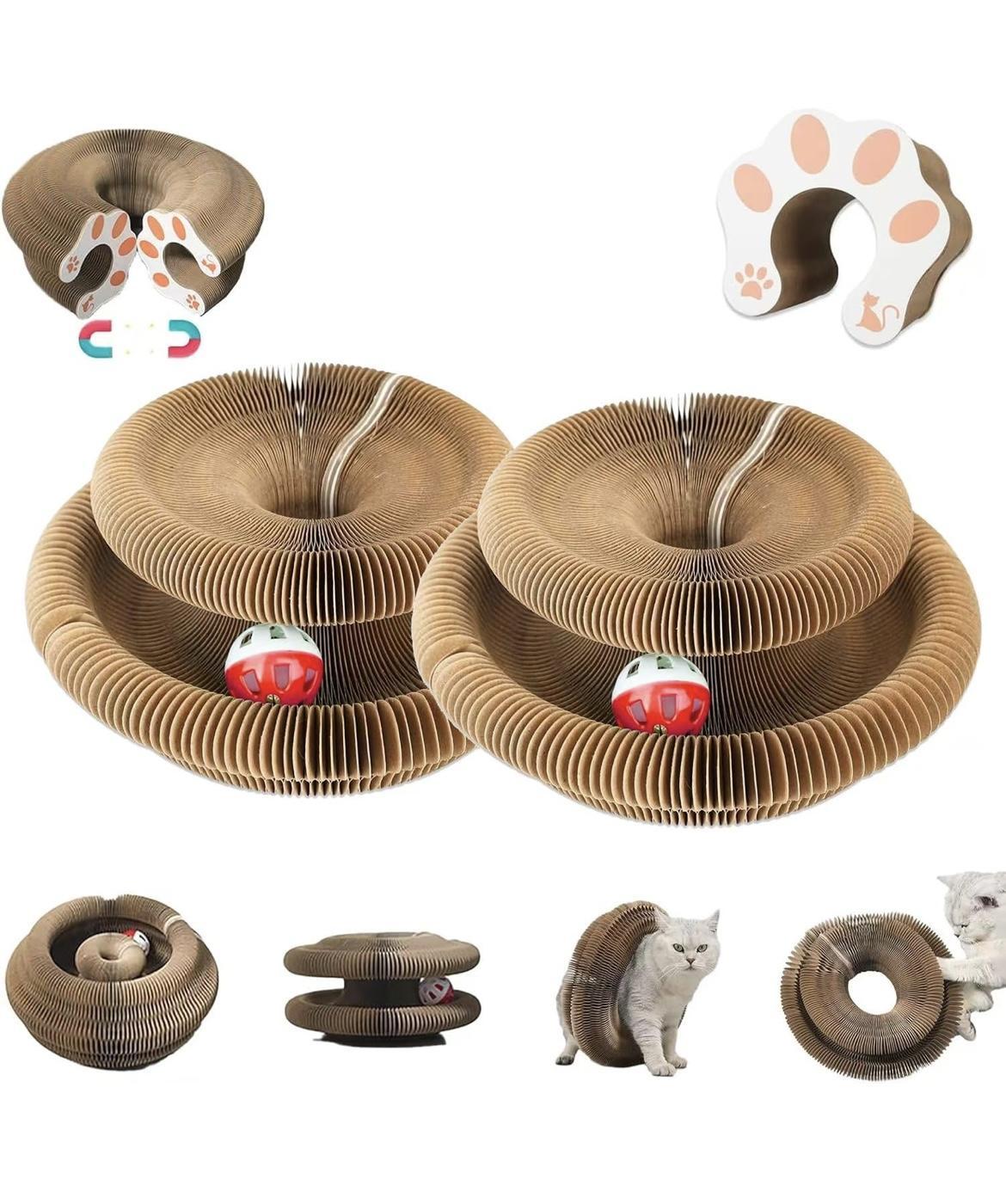 Accordion Folding Cat Scratching Post — Compact Wood-Grain Scratcher for Indoor Cats