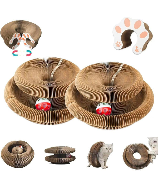 Accordion Folding Cat Scratching Post — Compact Wood-Grain Scratcher for Indoor Cats