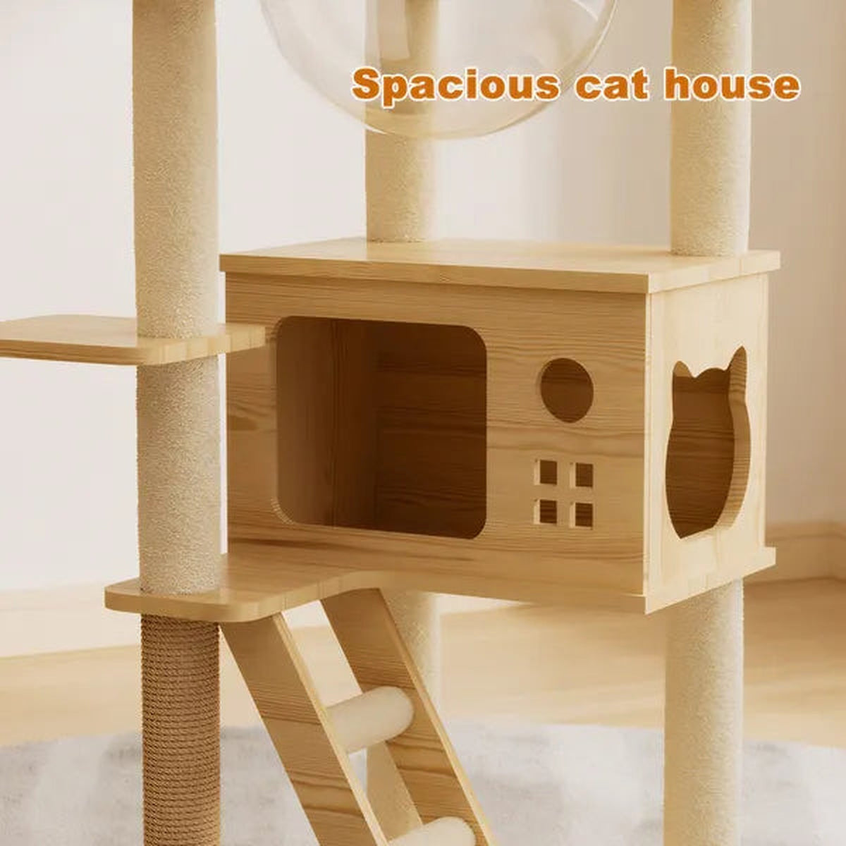 48.8″ Modern Wood Cat Tower — Multi-Level Tree with Sisal Posts & Acrylic Hammock