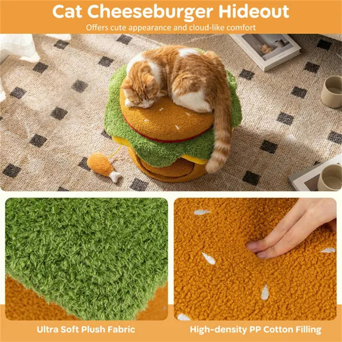 Cheeseburger Cat Hideout with Fried Chicken Plush Toy