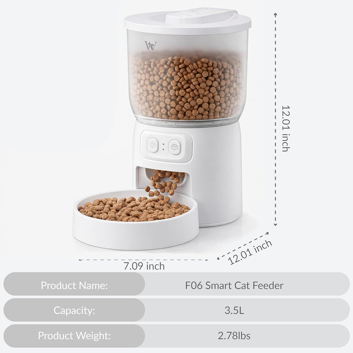 Smart Wi-Fi Automatic Cat Feeder — App-Programmable Timed Dry Food Dispenser