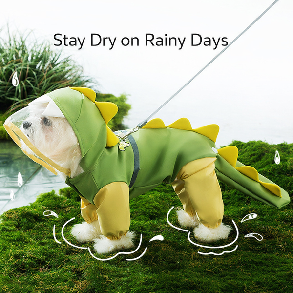 Dinosaur Dog Raincoat — Waterproof Full-Body With Tail