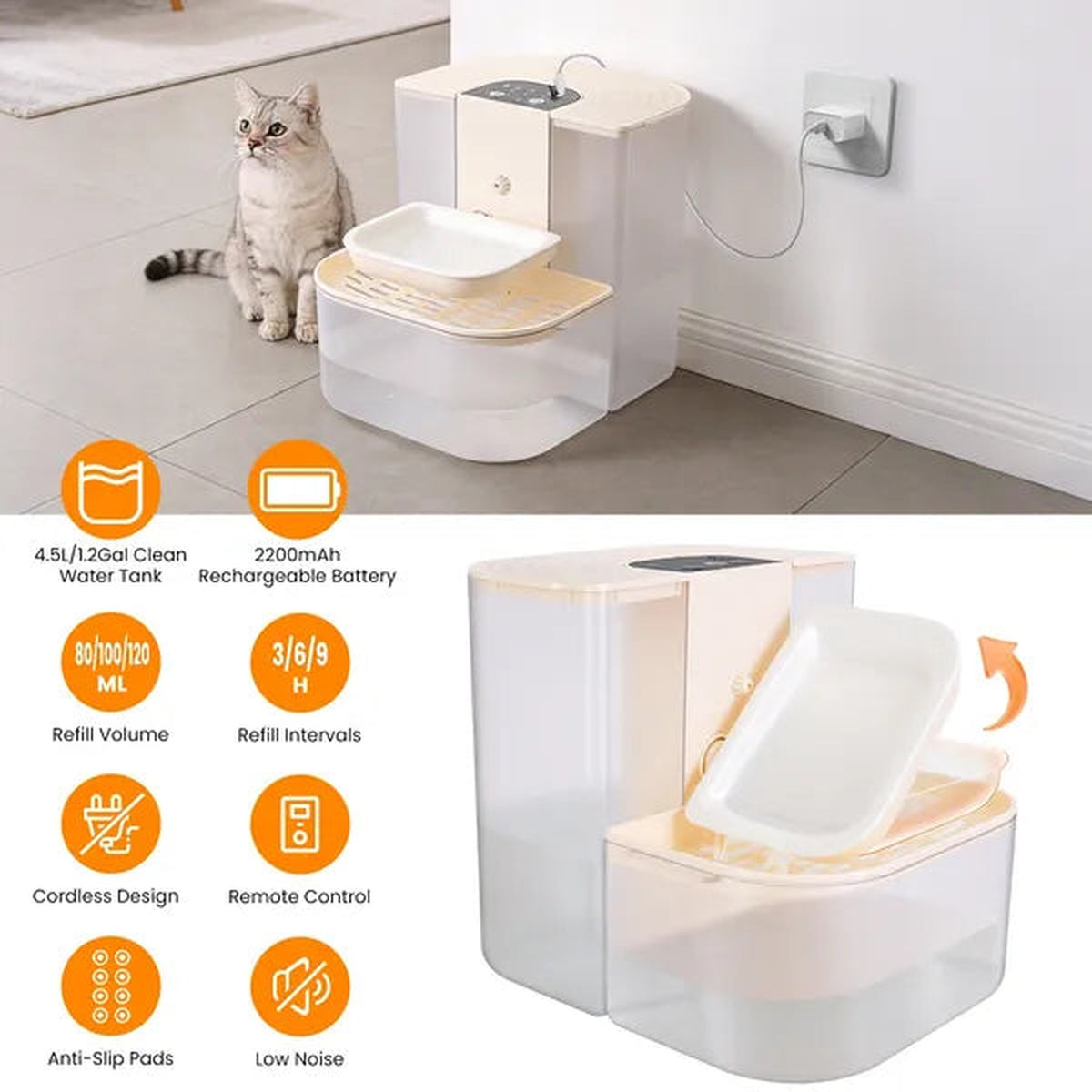 Smart Cordless Pet Water Fountain — 4.5L Dual Tank with Remote