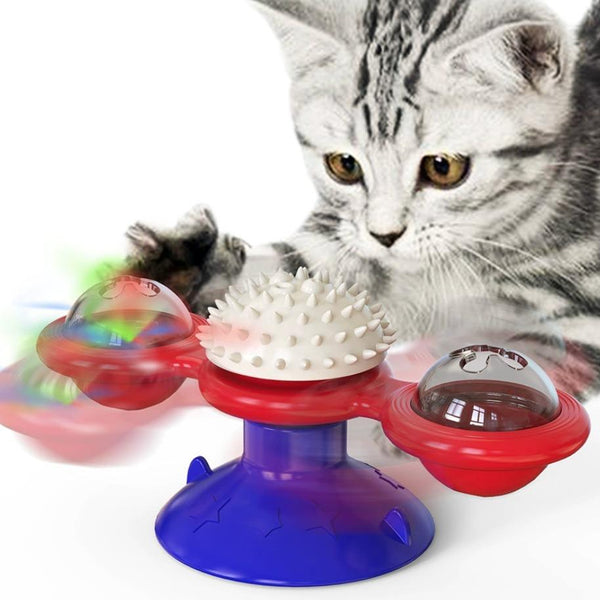 Interactive Windmill Cat Toy with Led Light Ball, Suction...