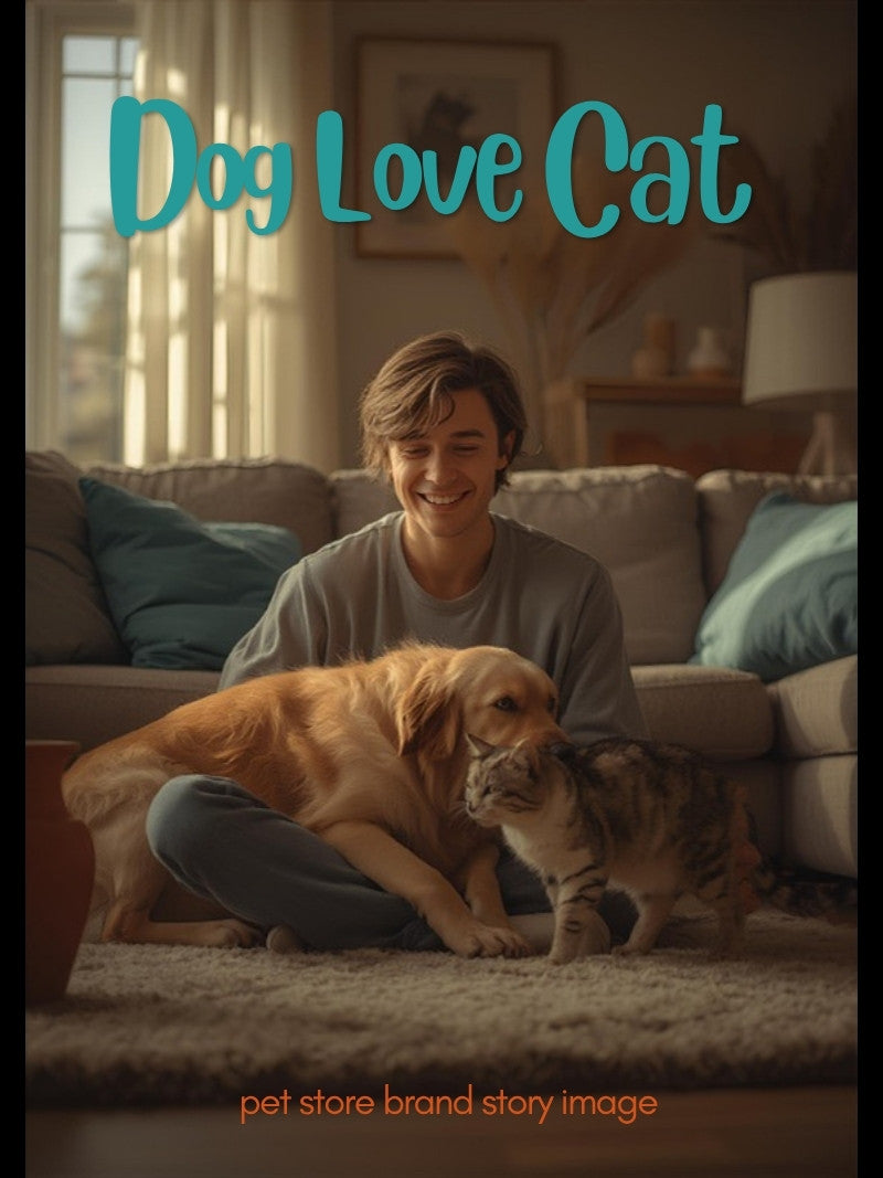 Happy pet owner with dog and cat